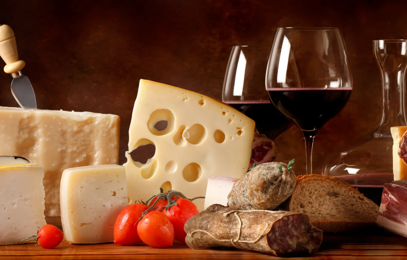 Photo wallpaper wine, cheese, meat