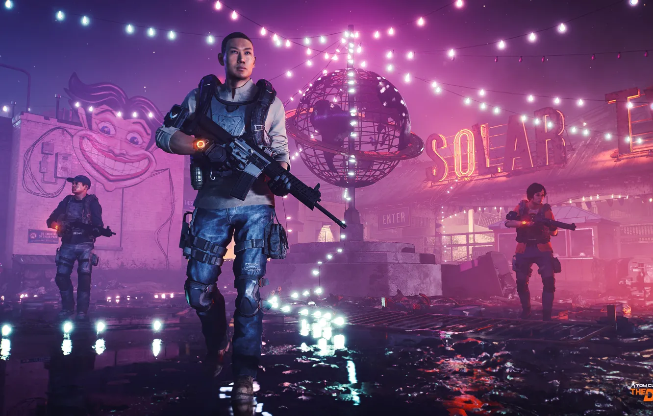 Photo wallpaper weapons, soldiers, devastation, amusement Park, Tom Clancy's The Division 2