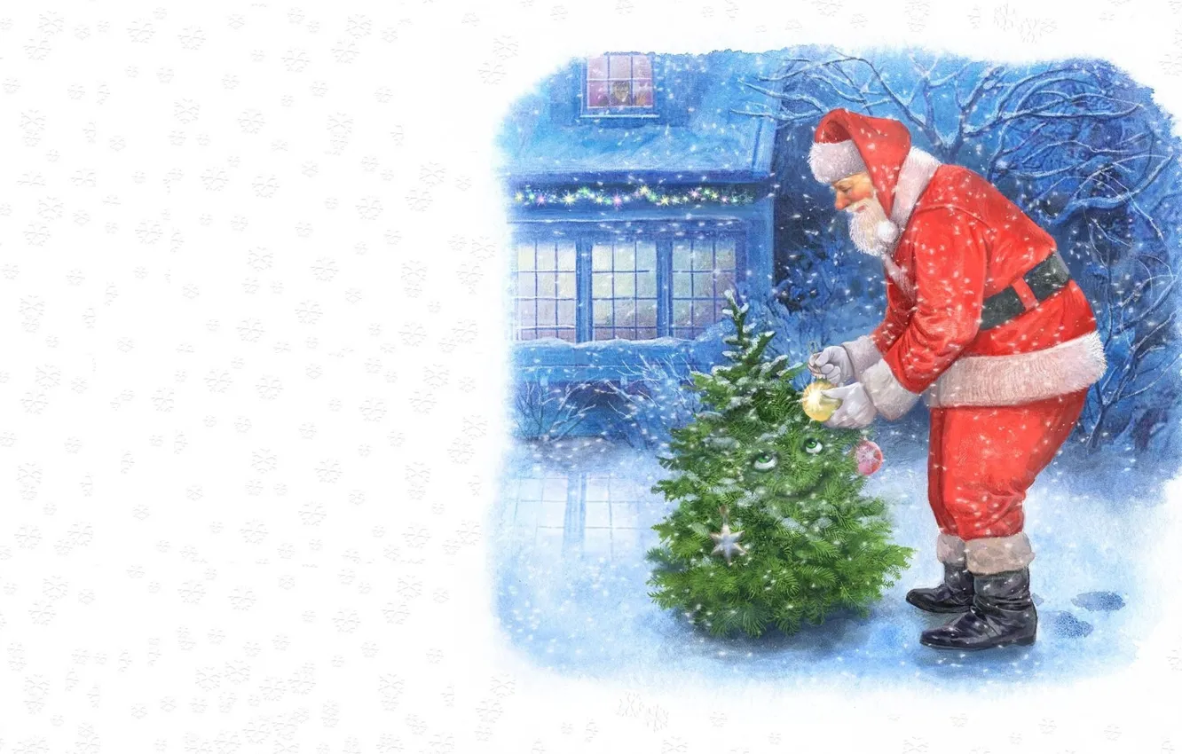 Photo wallpaper winter, holiday, art, New year, herringbone, children's, Santa Claus, Calvin's Christmas, Vitali Dudarenka