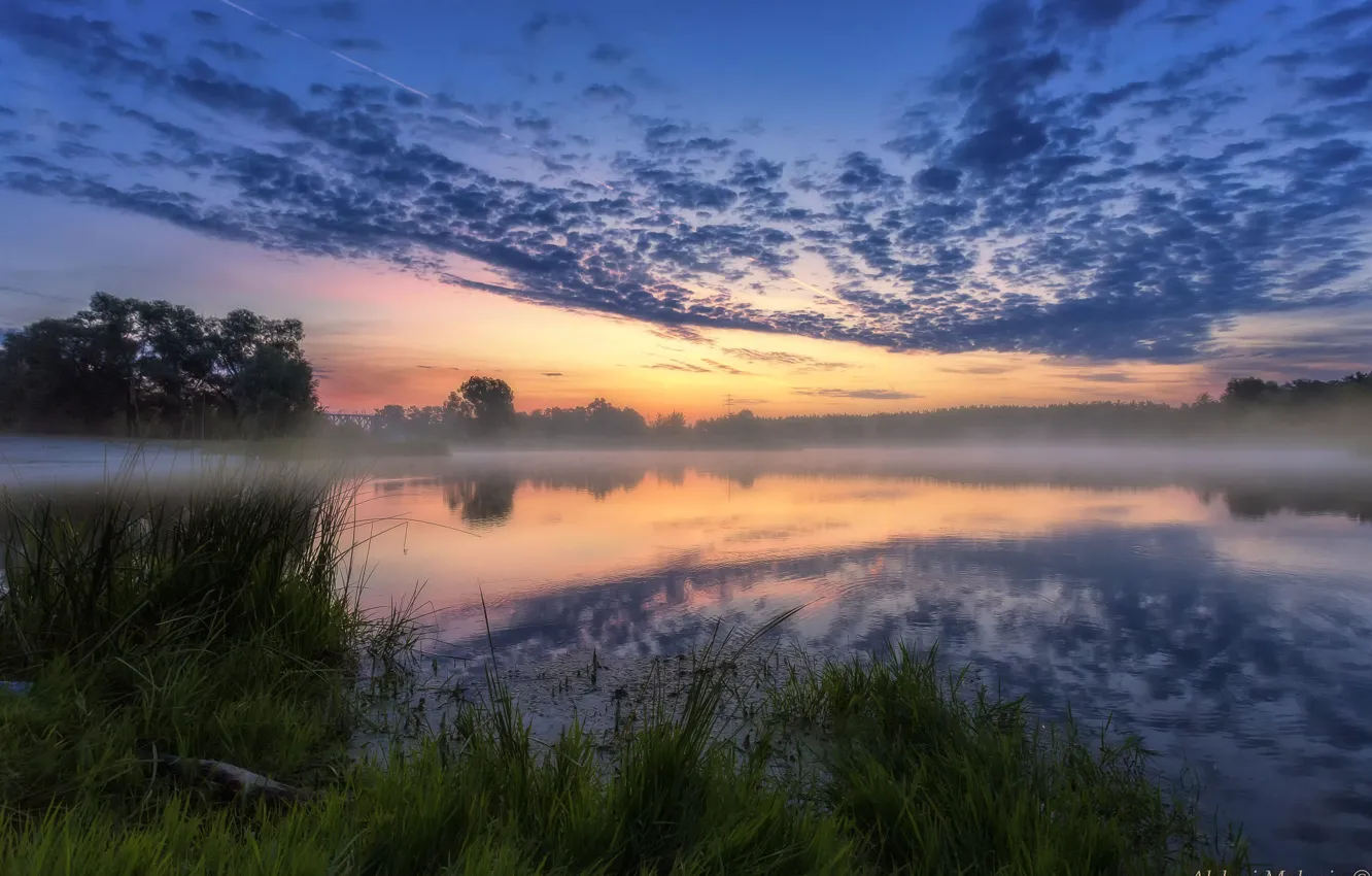 Photo wallpaper the sky, sunset, nature, fog, river, photo, Alexey Malygin