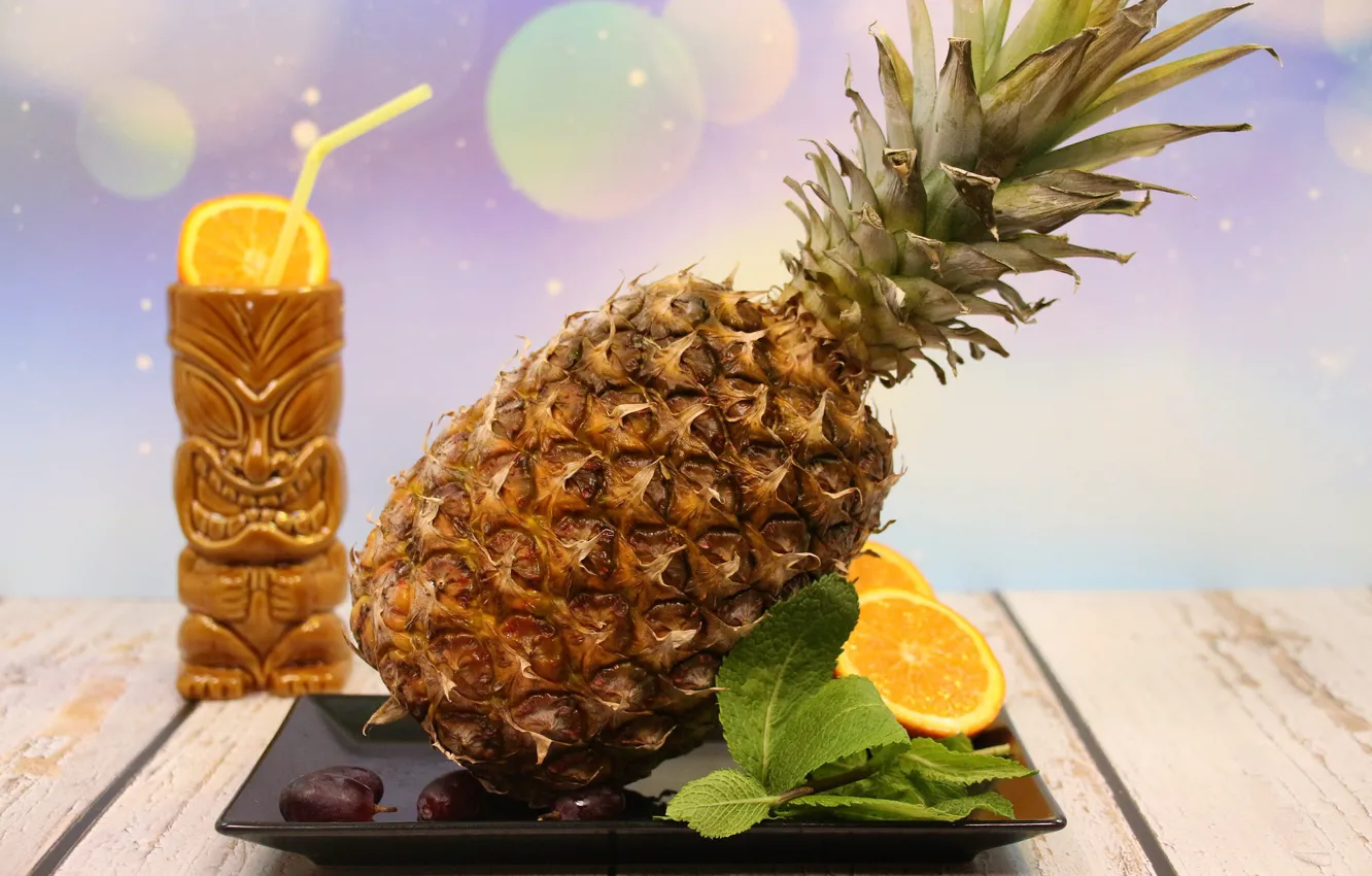 Photo wallpaper yellow, fruit, pineapple, ripe