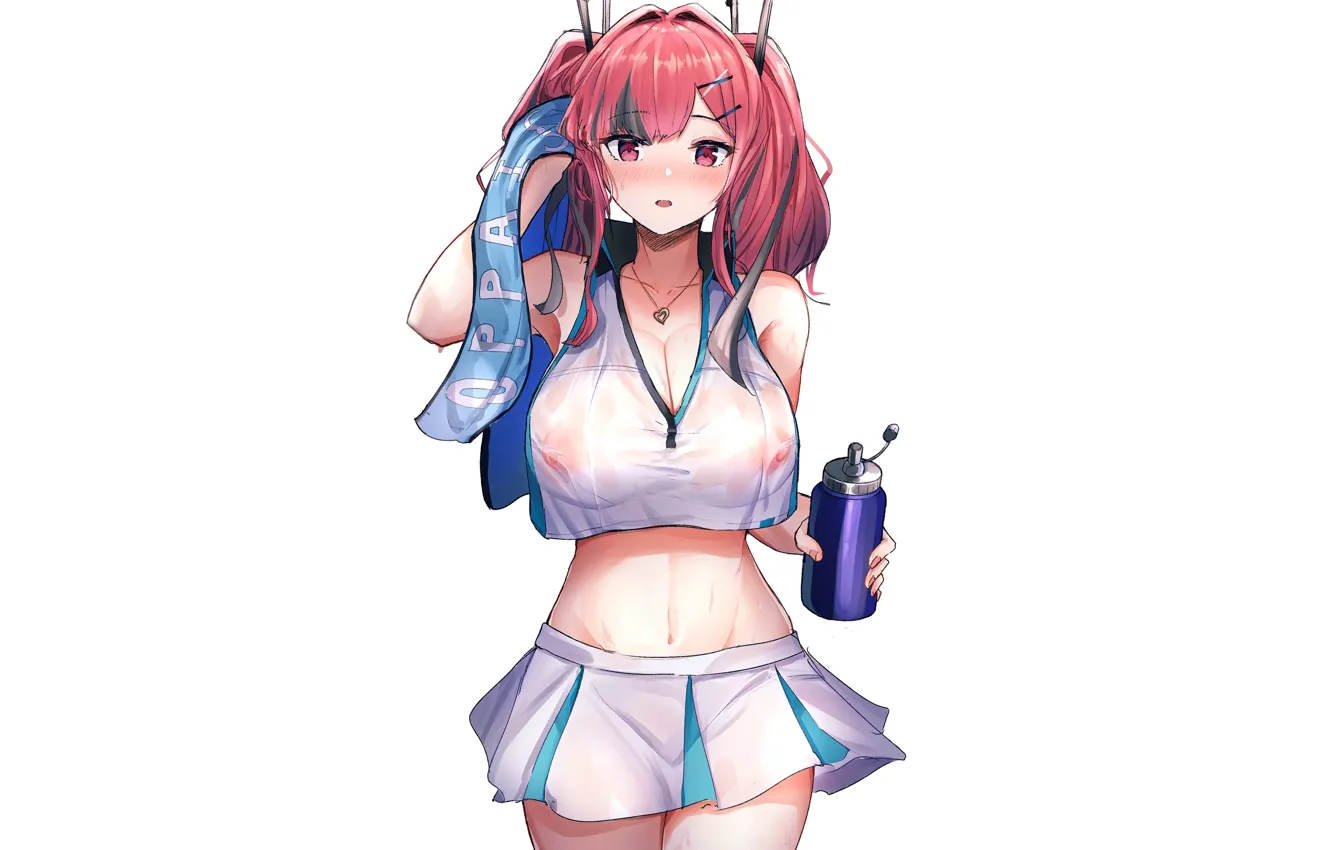 Photo wallpaper girl, hot, sexy, wet, pink hair, nipples, boobs, anime