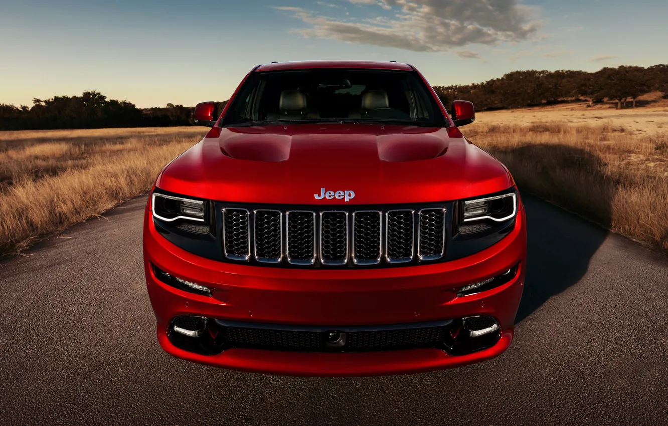 Photo wallpaper road, the sky, red, jeep, before, red, road, Front