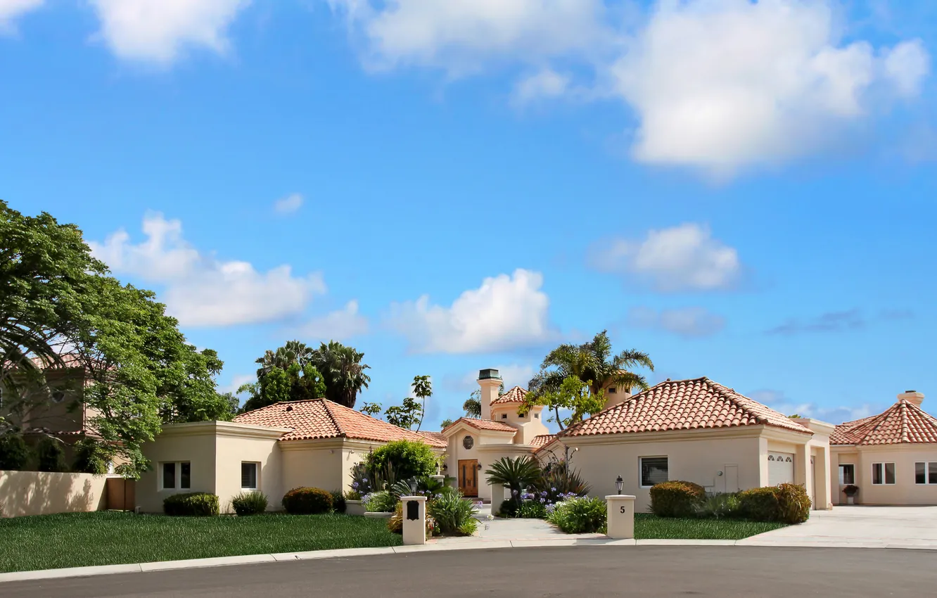 Photo wallpaper trees, design, lawn, home, USA, mansion, the bushes, Laguna Niguel