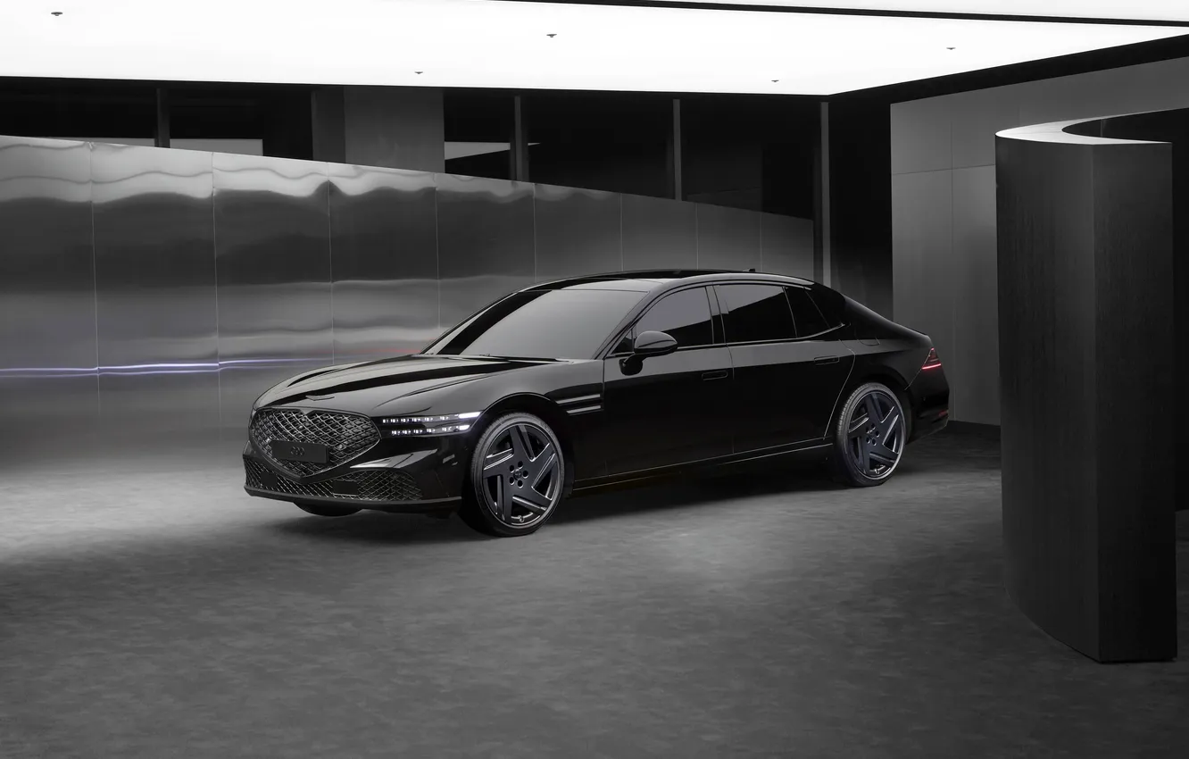 Photo wallpaper black, sedan, black, Genesis, Genesis G90, 2024