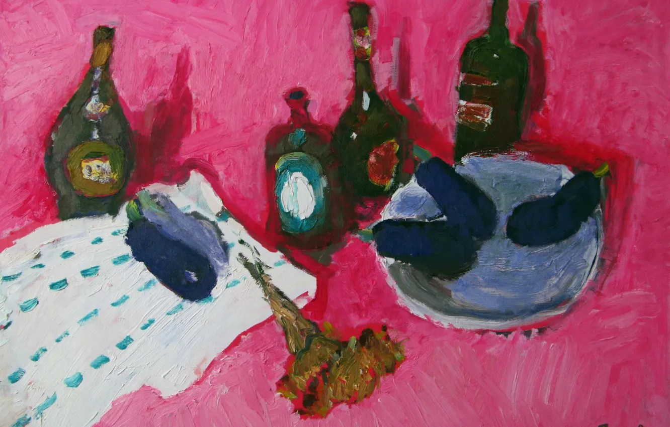 Photo wallpaper 2008, eggplant, still life, cognac, pink background, The petyaev