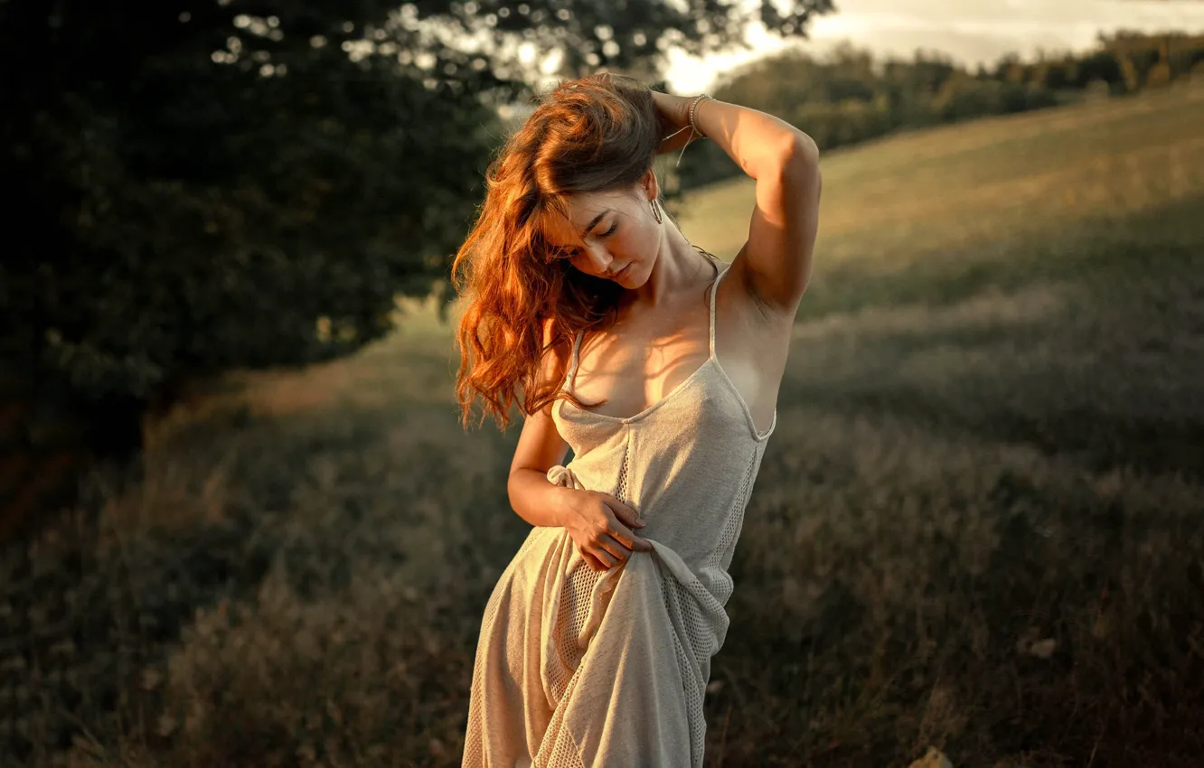 Photo wallpaper nature, figure, dress, curls, Jiri Tulach, Jiří Tulach