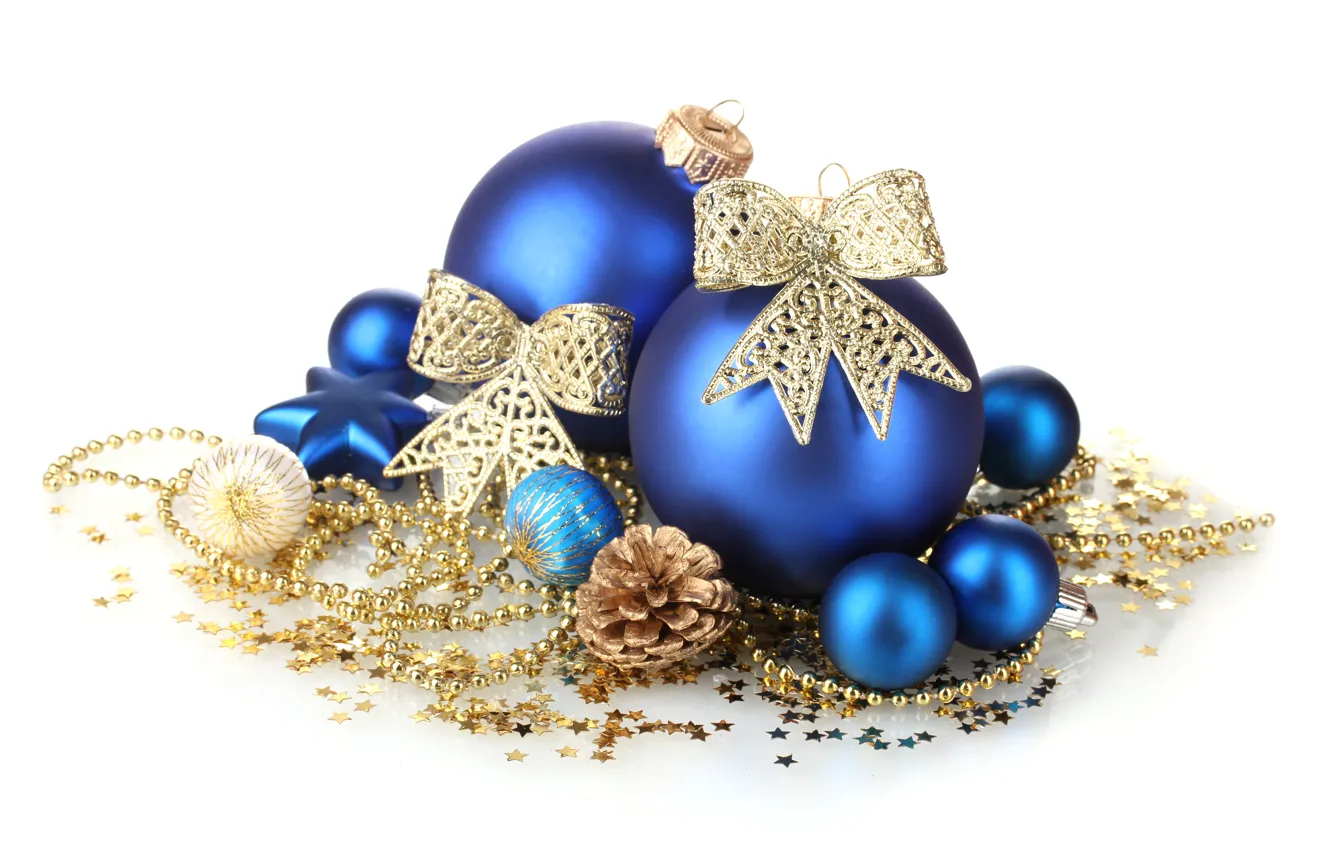 Photo wallpaper stars, decoration, snowflakes, blue, balls, toy, new year, Christmas