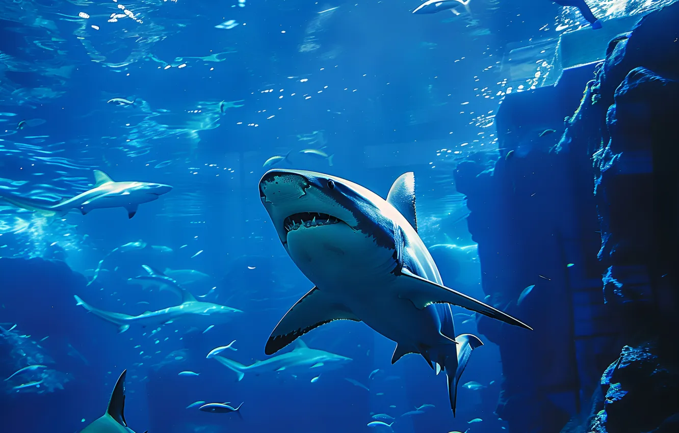 Photo wallpaper predator, shark, underwater world, digital art, AI art, The Art of Artificial Intelligence, neural network