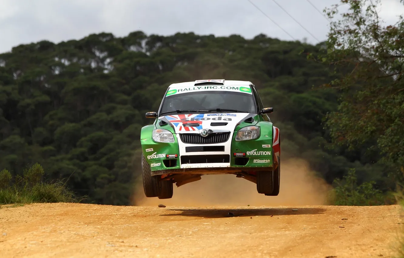 Photo wallpaper race, speed, the front, Rally, Rally, Skoda, Fabia, Flies