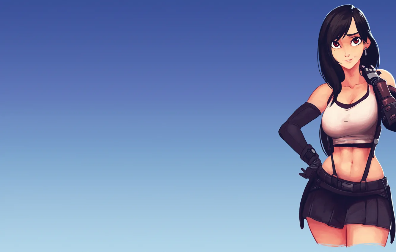 Photo wallpaper long hair, belly, video games, bangs, belly button, tight clothing, Tifa Lockhart, short shorts