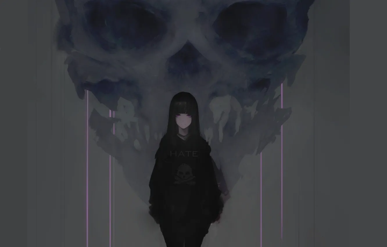 Photo wallpaper skull, grin, Death, horror, grey background, baby, art, black magic