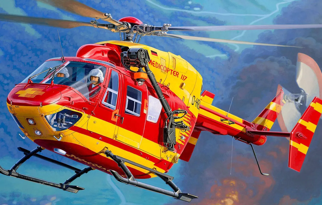 Photo wallpaper figure, helicopter, Kawasaki, multipurpose, Eurocopter, Medicopter 117, MBB, BK 117