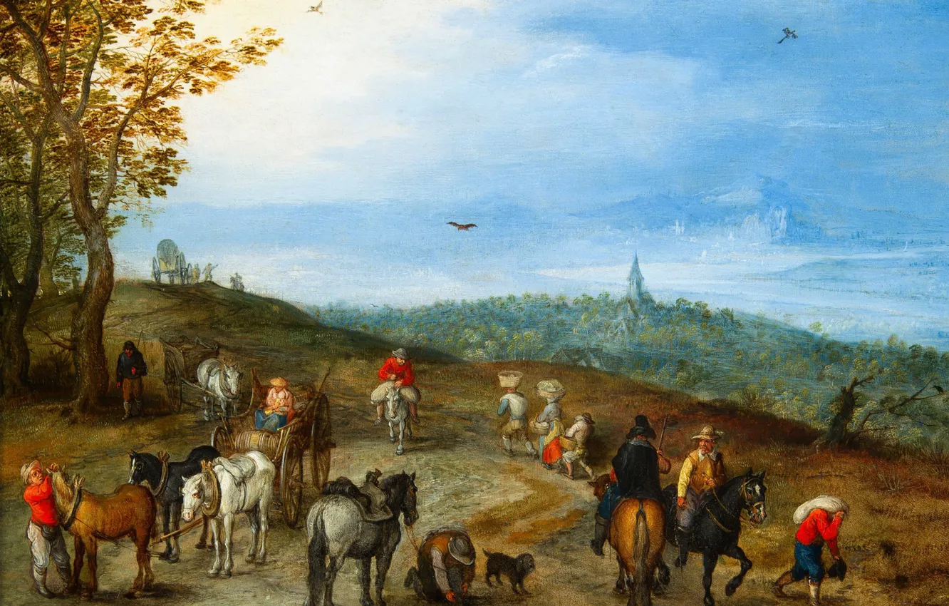 Photo wallpaper picture, A landscape with Travelers, Jan Brueghel the elder
