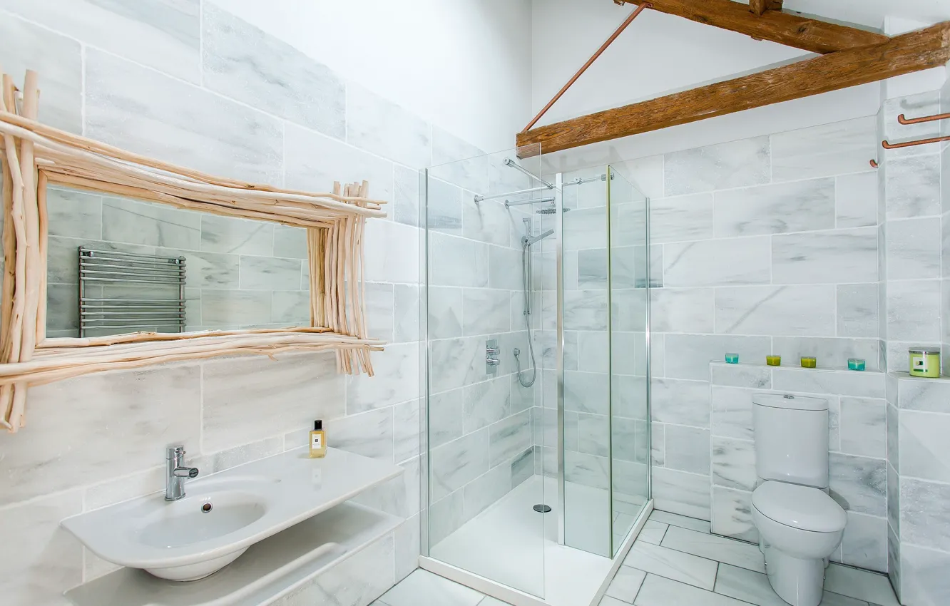 Photo wallpaper interior, mirror, bathroom, the toilet, shower