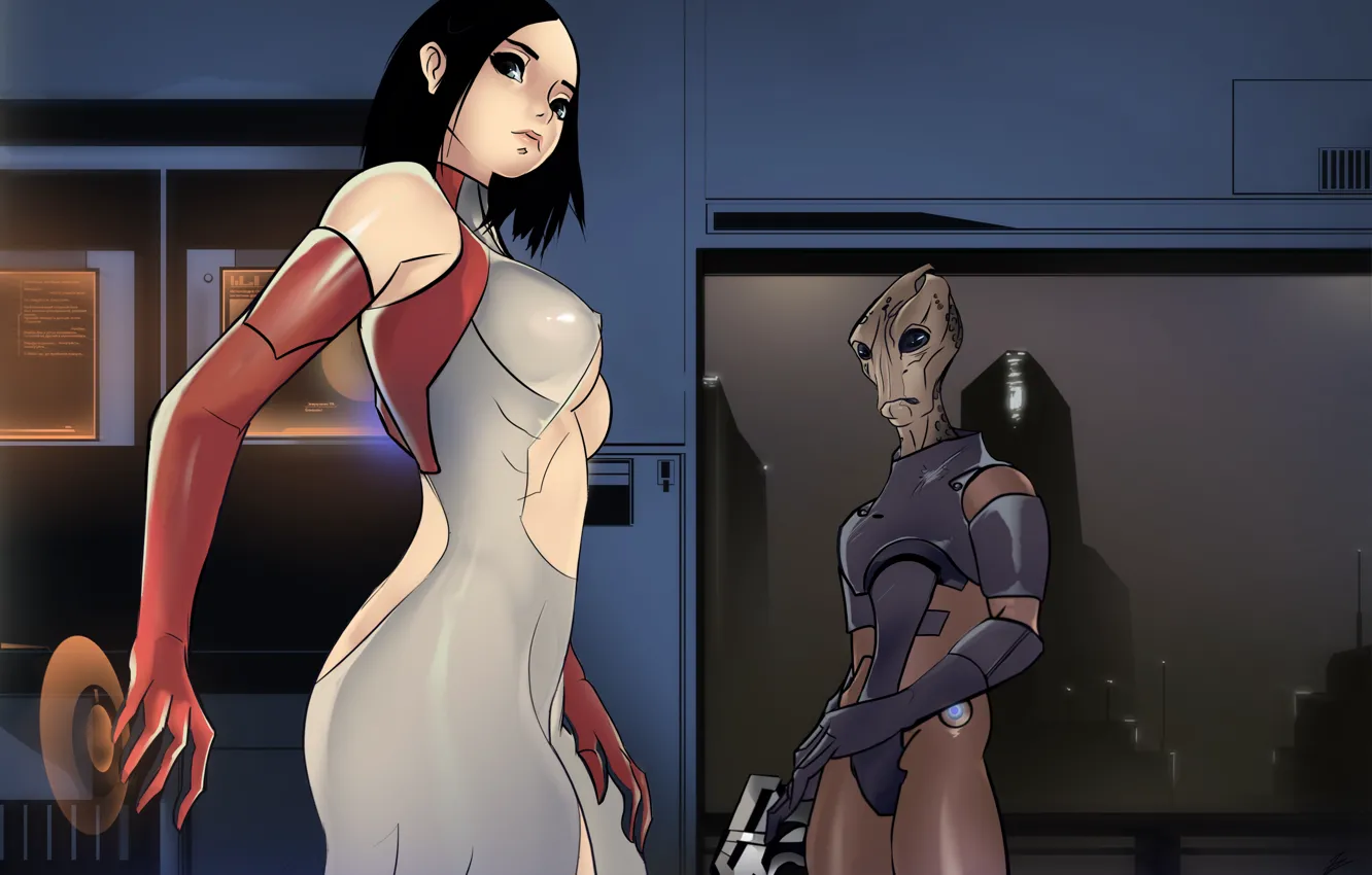 Photo wallpaper girl, people, dress, art, mass effect, salarian