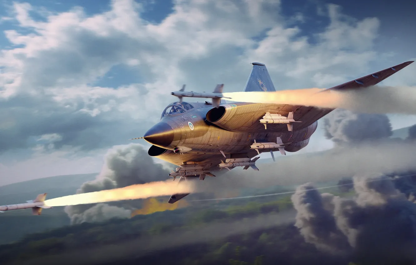 Wallpaper Clouds, The plane, Fighter, Sweden, Missiles, Start, Game ...