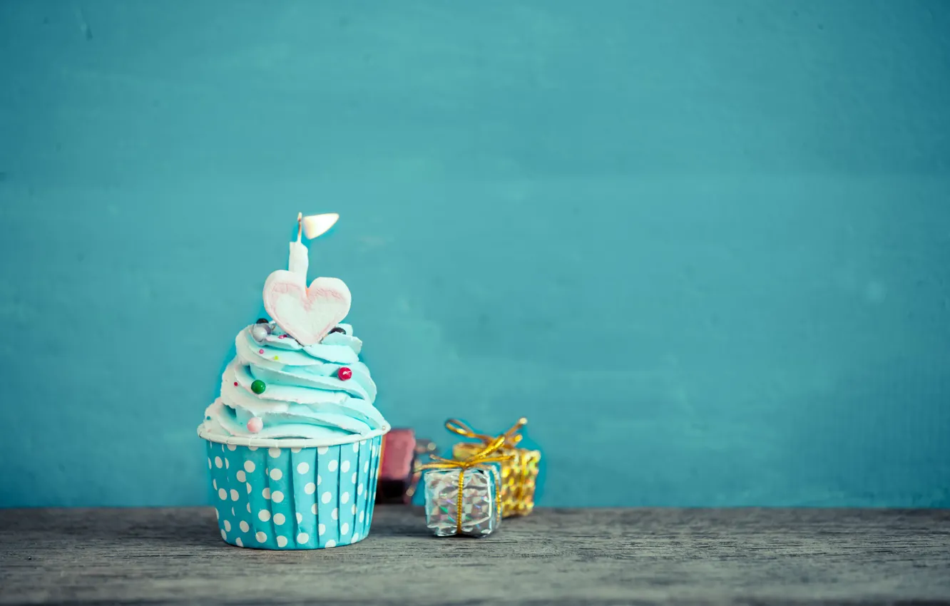 Photo wallpaper Candle, Holiday, Gift, Cupcake, Birthday