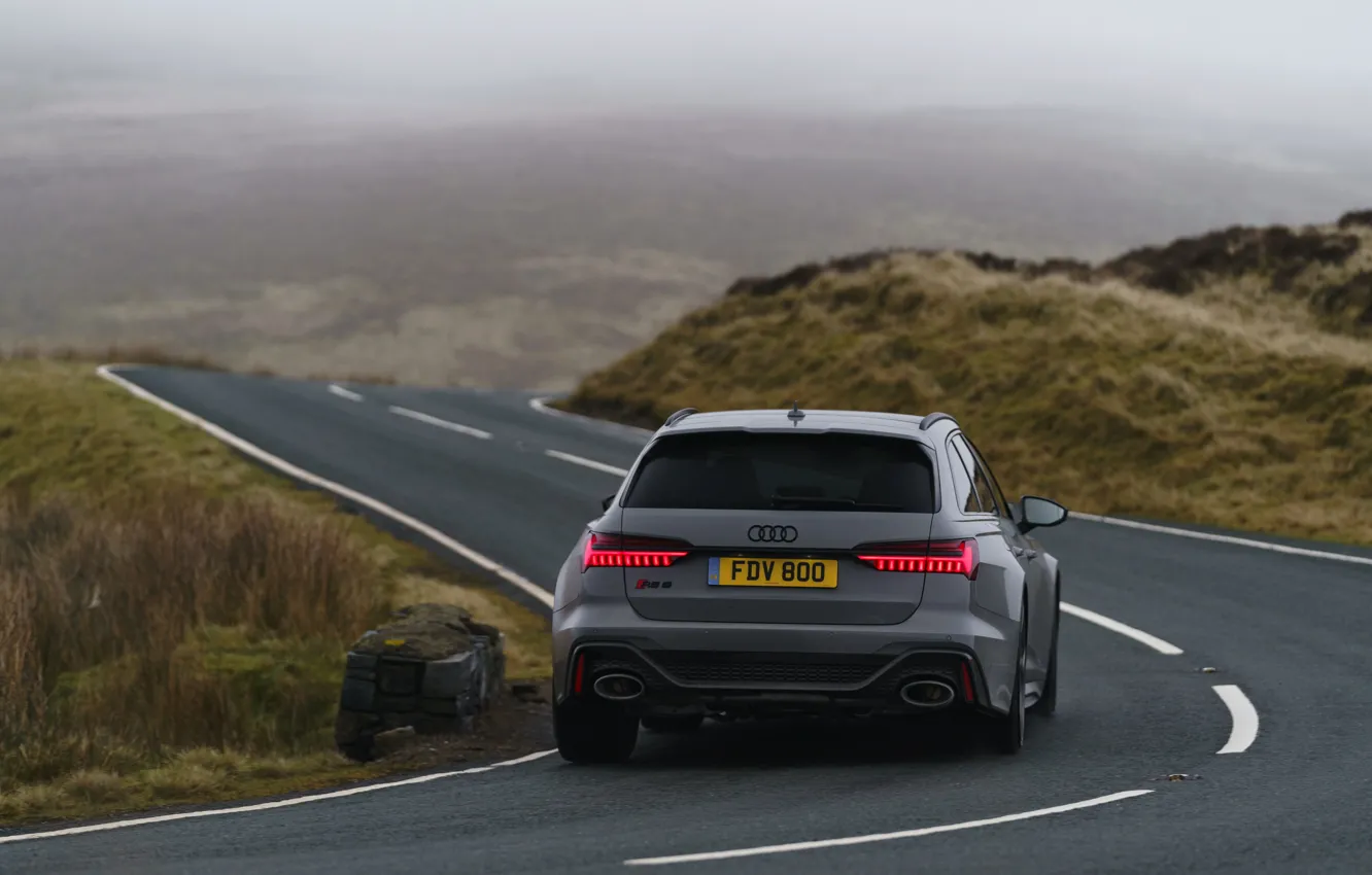 Photo wallpaper asphalt, fog, Audi, turn, rear view, universal, RS 6, 2020