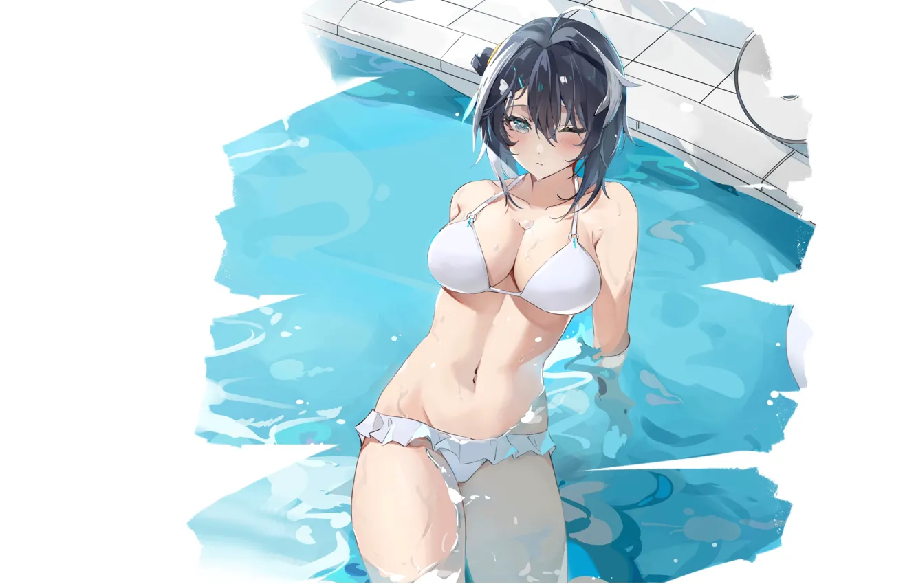 Photo wallpaper girl, hot, sexy, wet, pool, boobs, sexy girl, anime