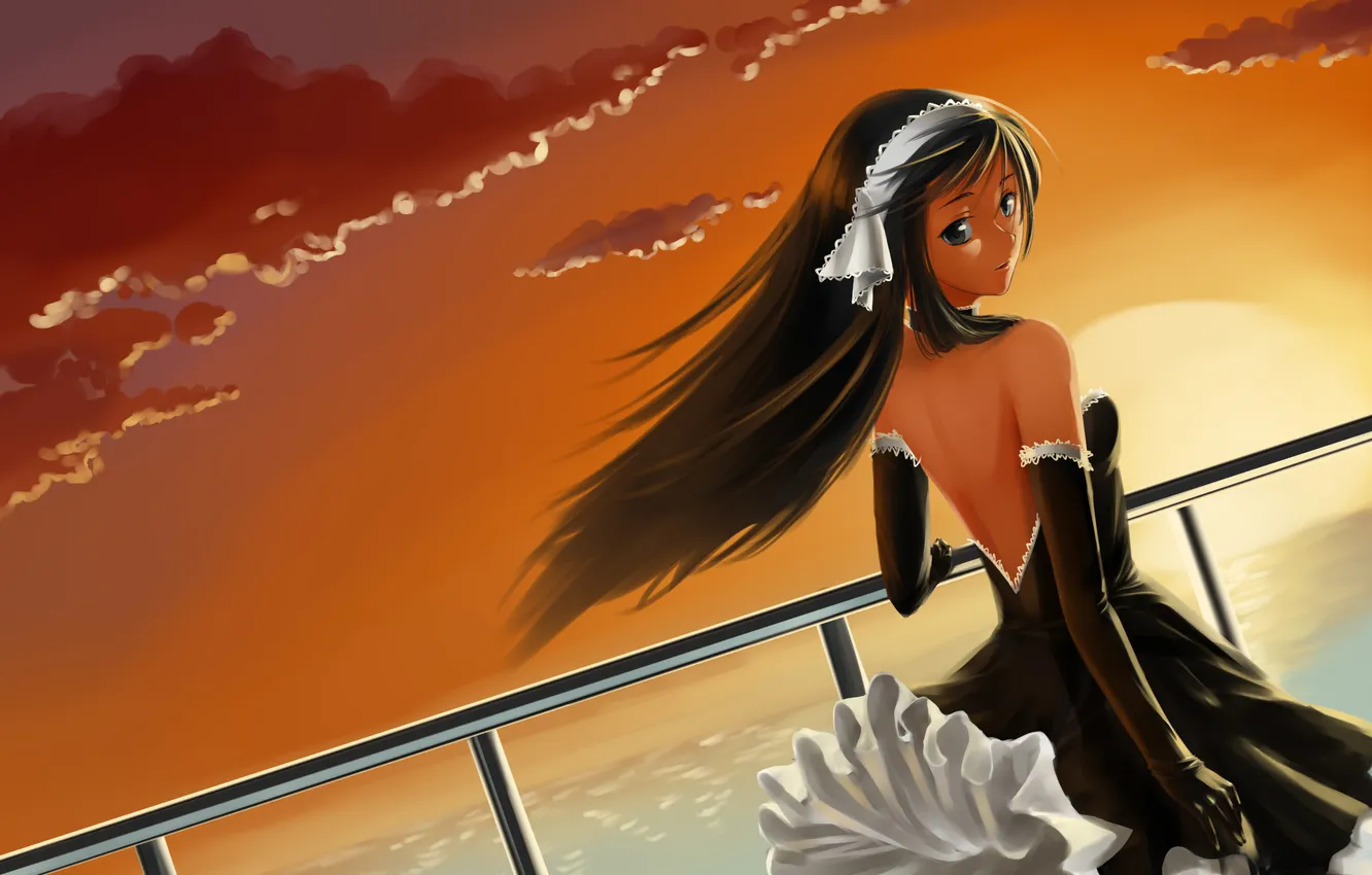 Photo wallpaper the sky, girl, the sun, clouds, sunset, anime, art, ccjn