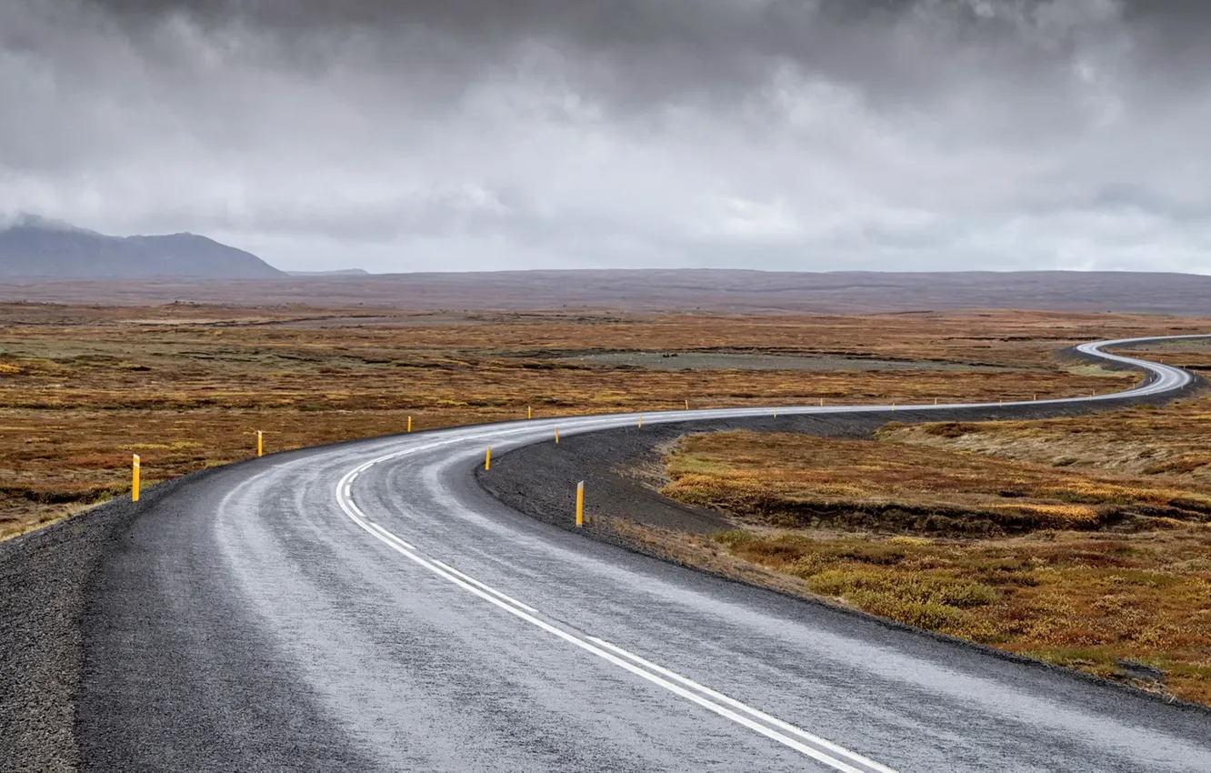 Photo wallpaper road, turn, valley