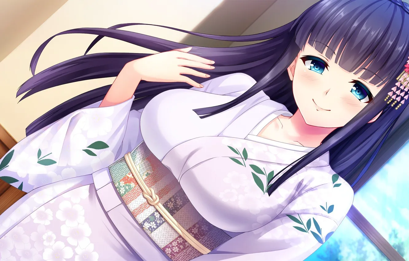 Photo wallpaper kawaii, game, smile, anime, beautiful, kimono, sugoi, visual novel