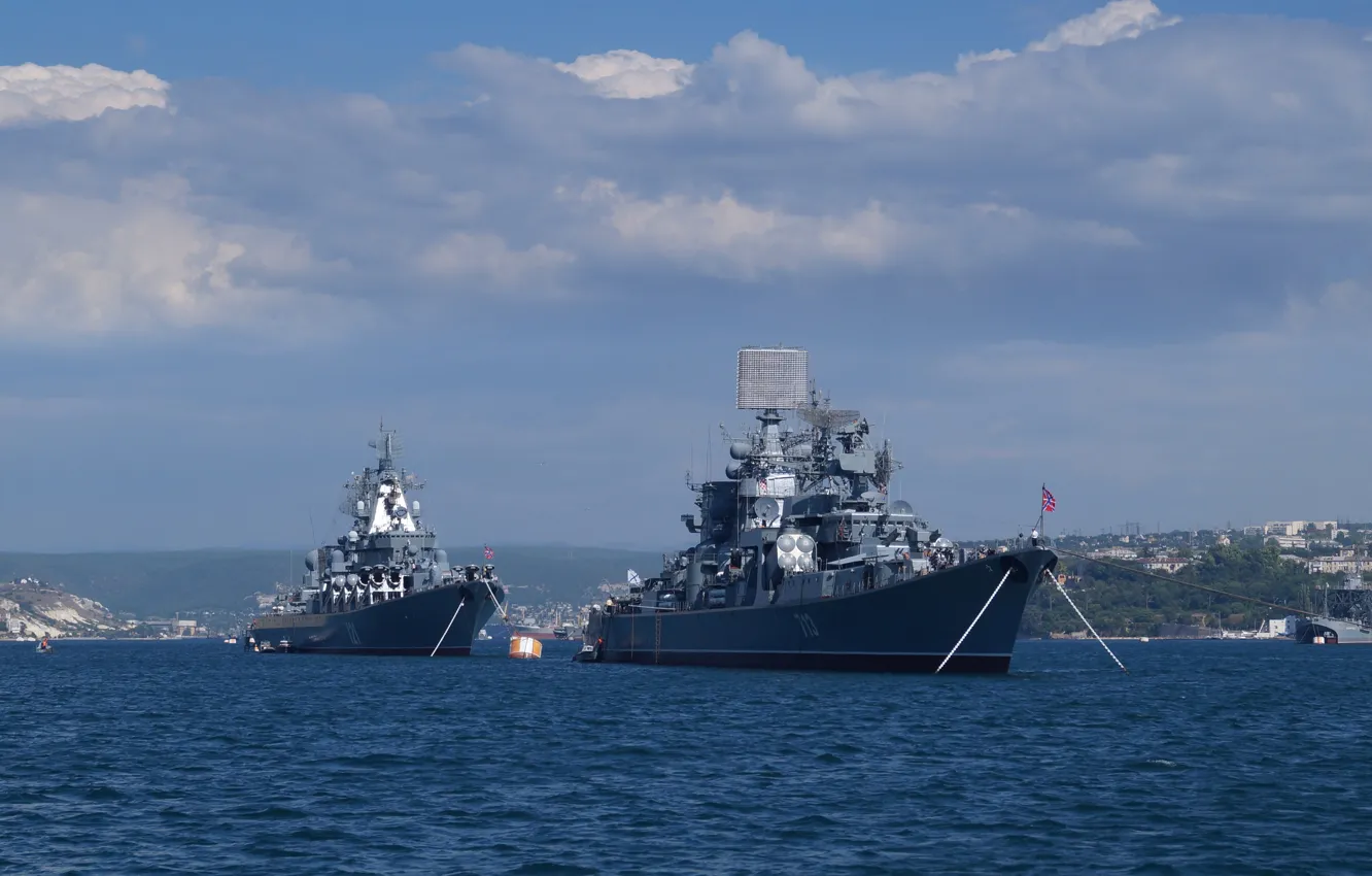 Photo wallpaper ship, large, Navy, cruiser, rocket, anti-submarine, The black sea fleet, "Kerch"