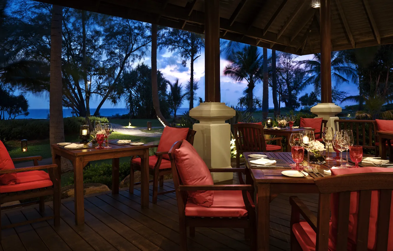 Photo wallpaper design, palm trees, interior, lighting, Thailand, restaurant, the hotel, resort