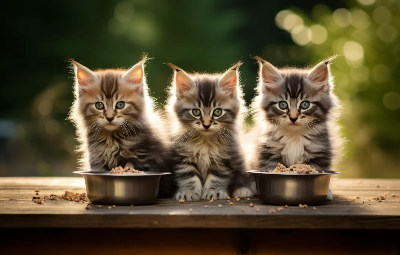 Photo wallpaper cat, look, light, nature, pose, grey, together, Board