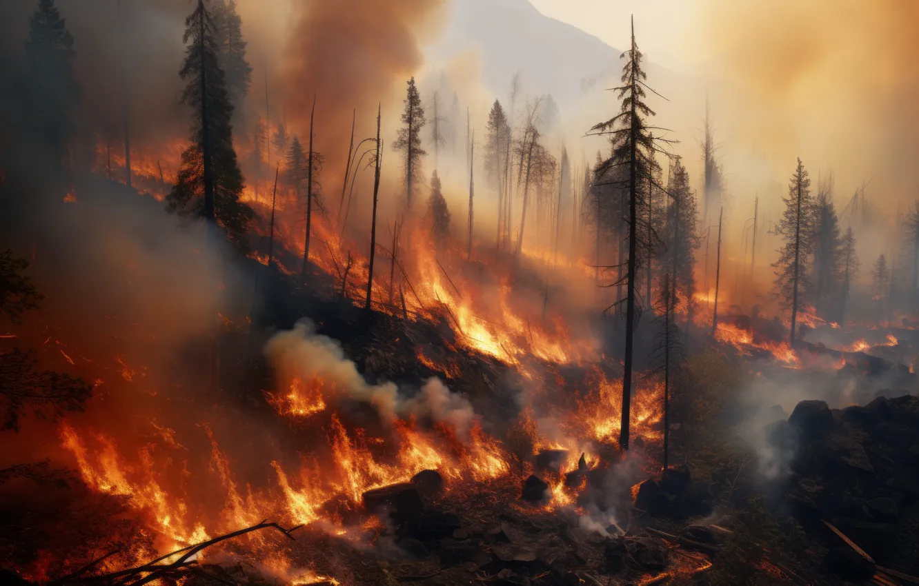 Photo wallpaper forest, nature, fire