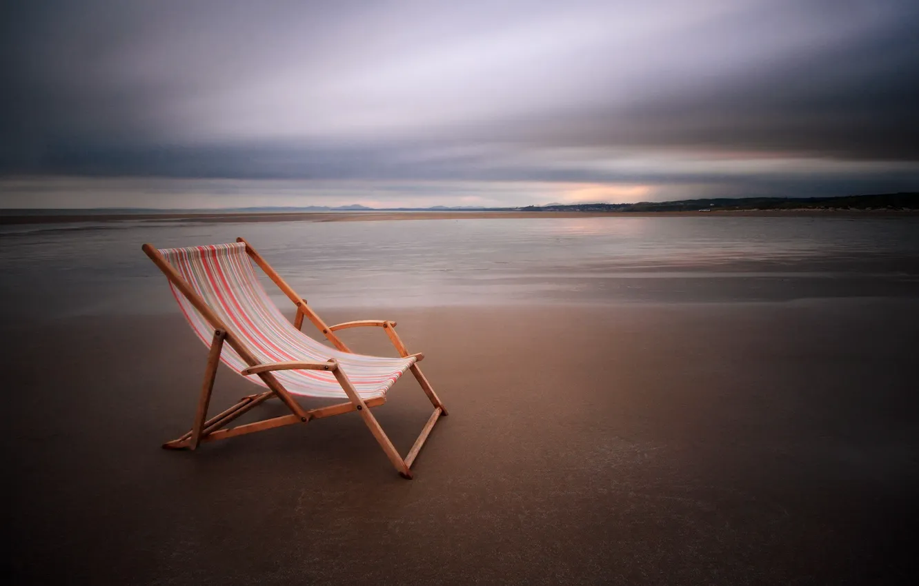 Photo wallpaper sea, sunset, chair
