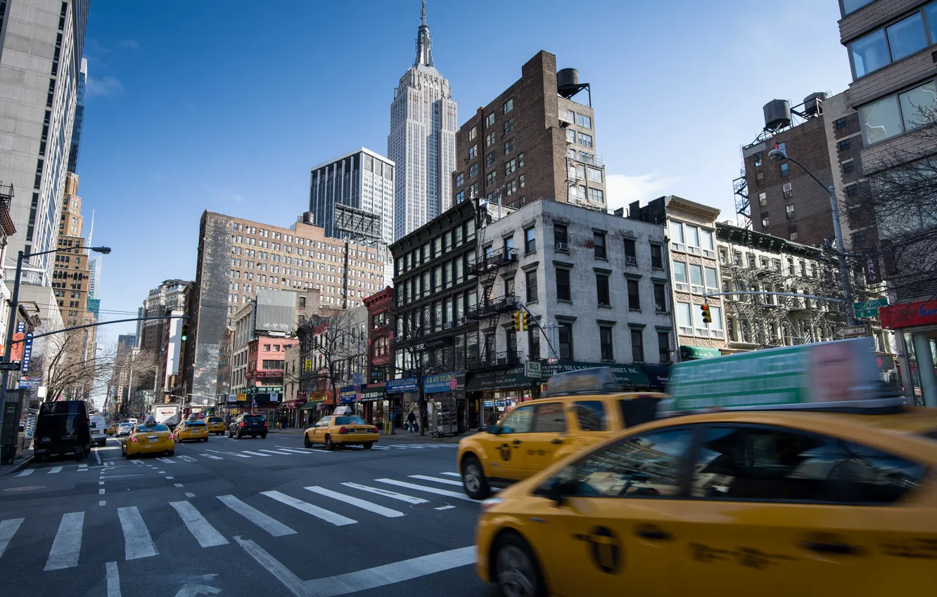 Photo wallpaper road, the city, street, view, building, home, New York, skyscrapers
