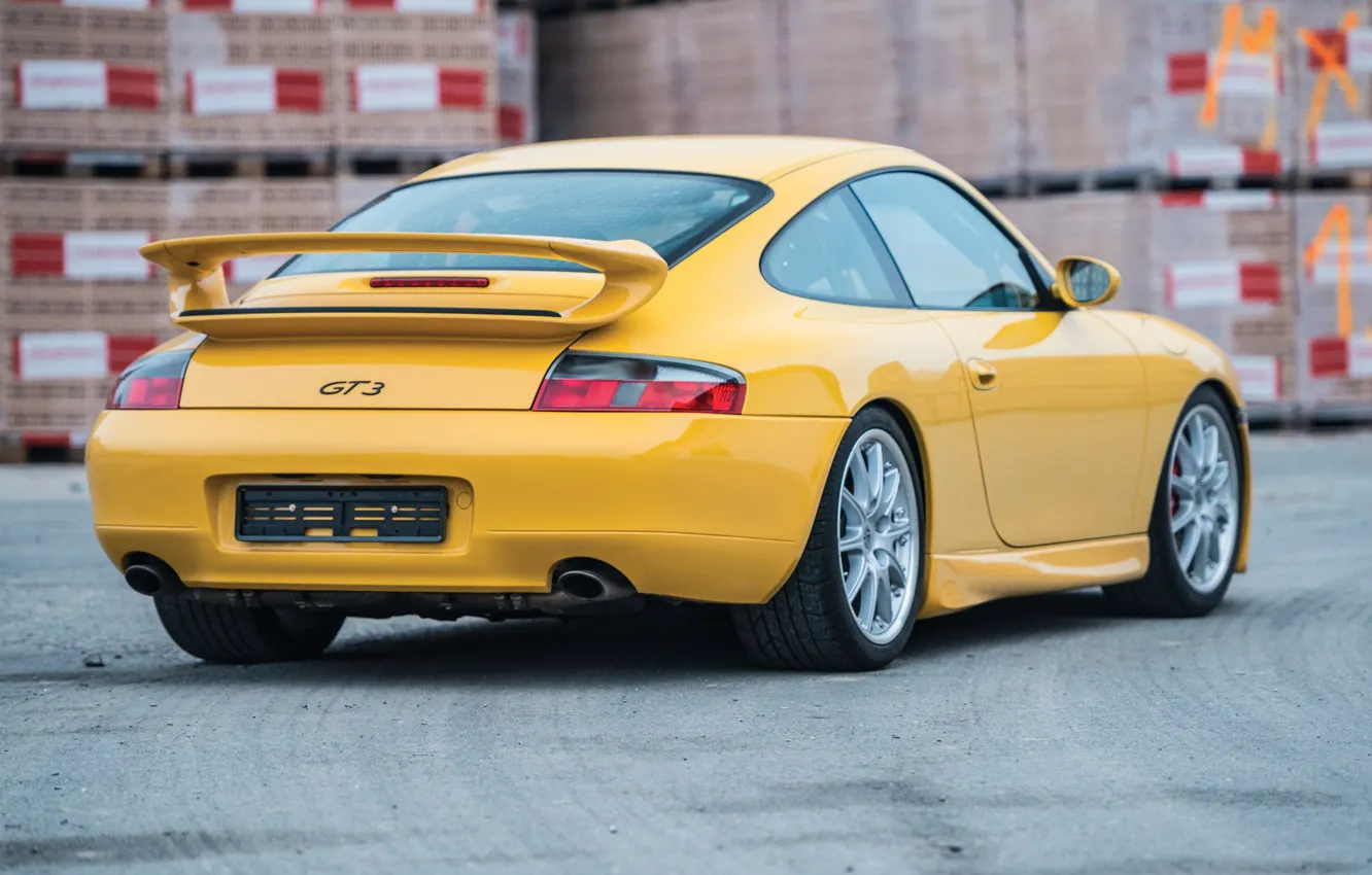 Photo wallpaper Yellow, Sportcar, Back, Porsche 996 GT3, German Car