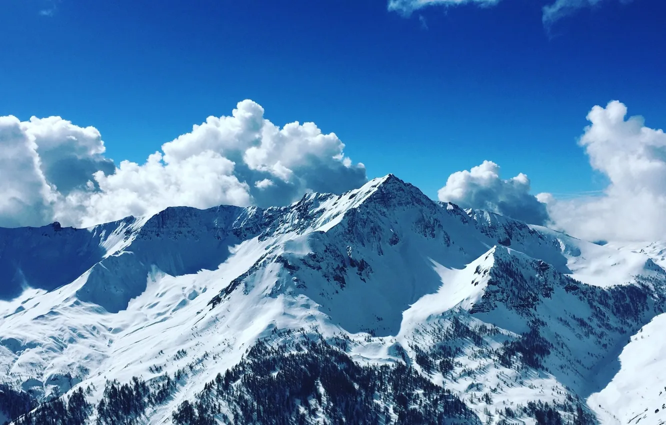 Photo wallpaper winter, the sky, clouds, snow, landscape, mountains, nature, rocks