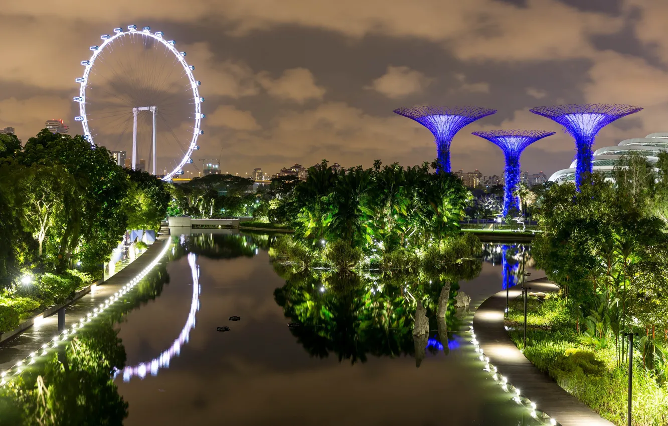 Photo wallpaper night lights, Singapore, Singapore, night lights