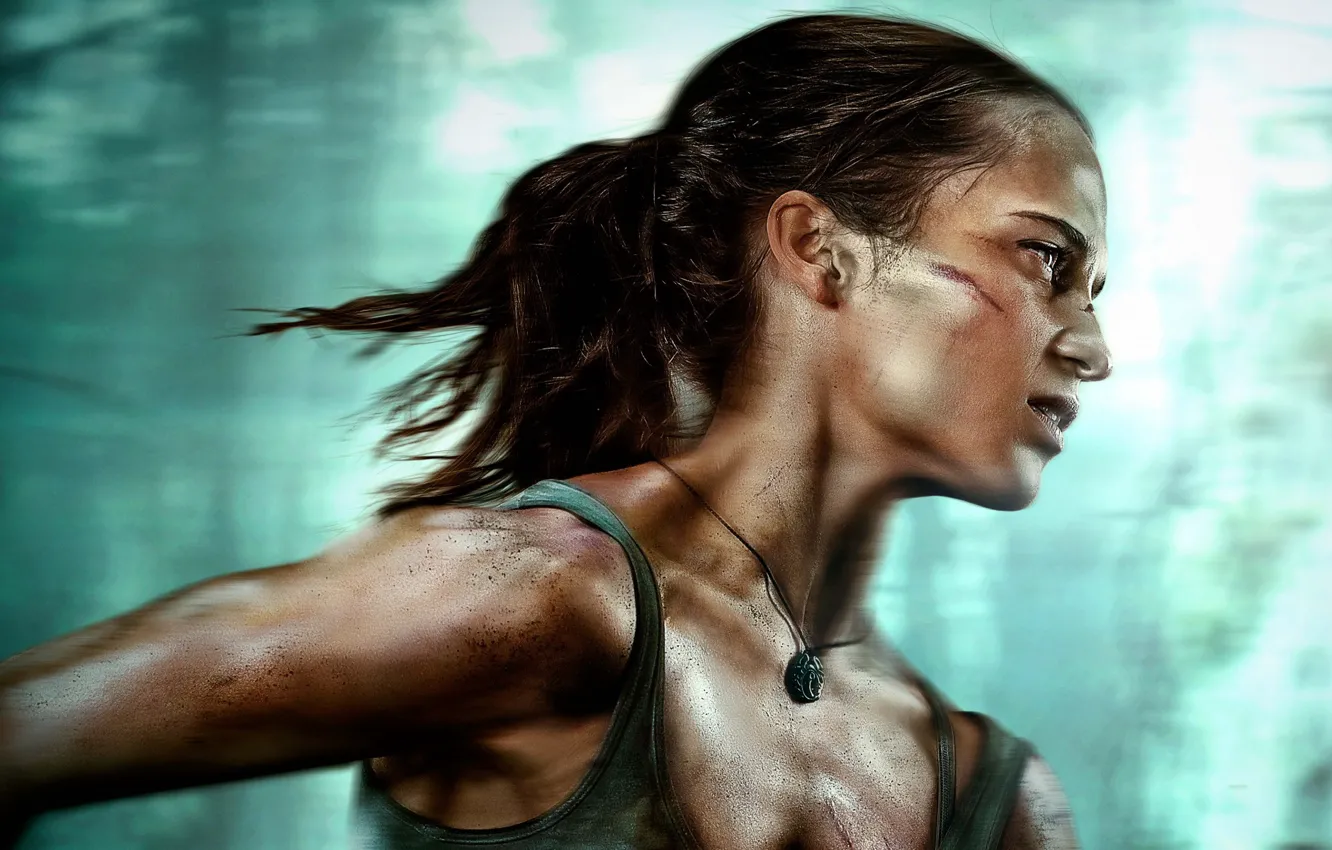 Photo wallpaper look, profile, Tomb Raider, Lara Croft, hair, Alicia Vikander, Alicia Vikander