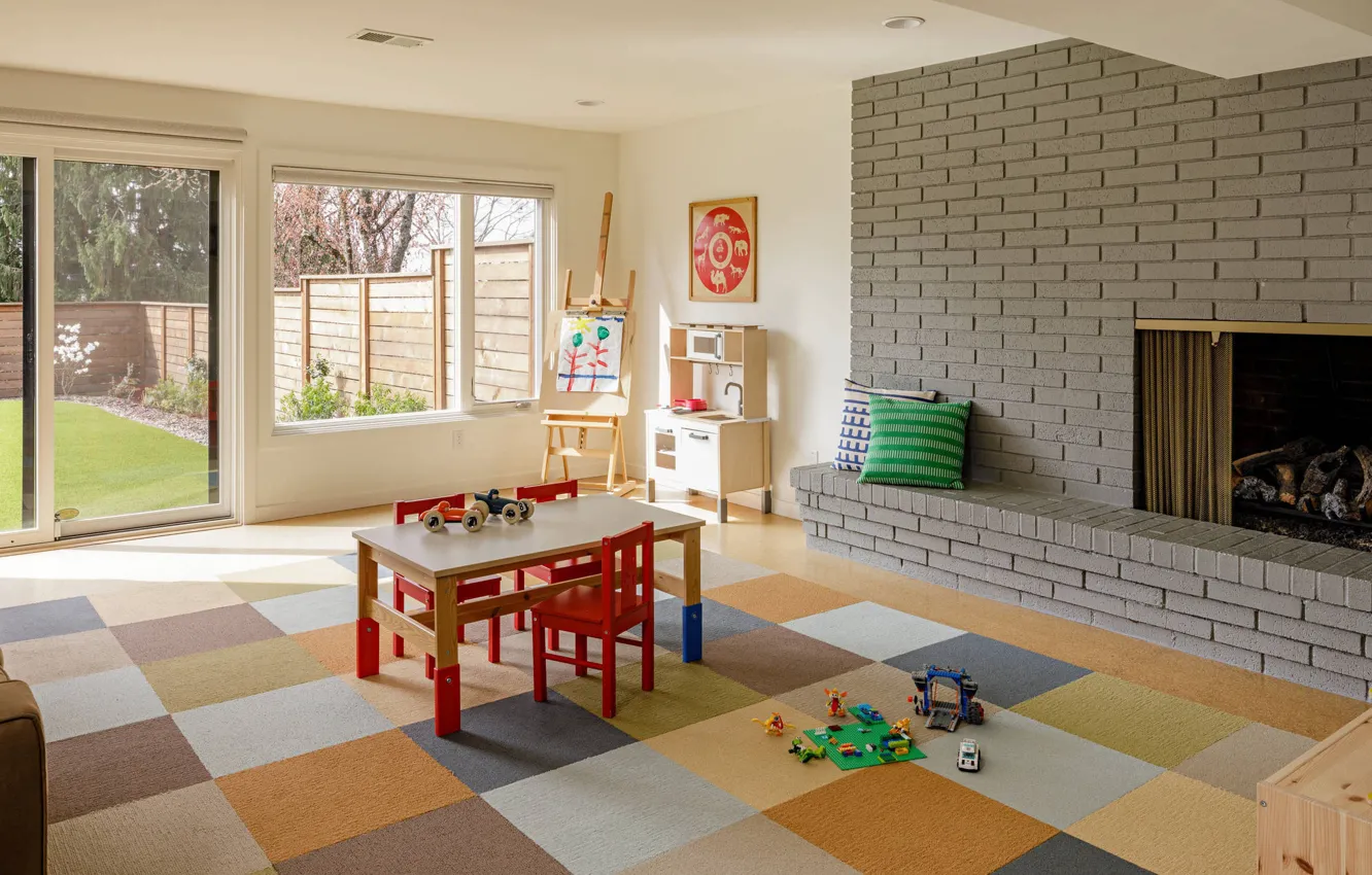 Photo wallpaper design, room, interior, fireplace, living room, children's, modern the work, West Hills