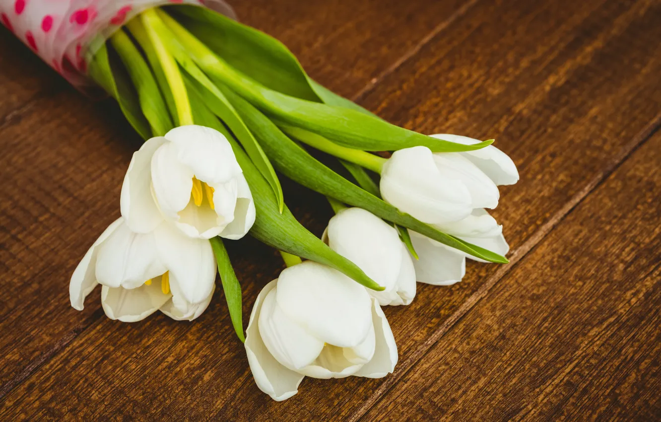 Photo wallpaper flowers, bouquet, tulips, white, white, wood, flowers, tulips