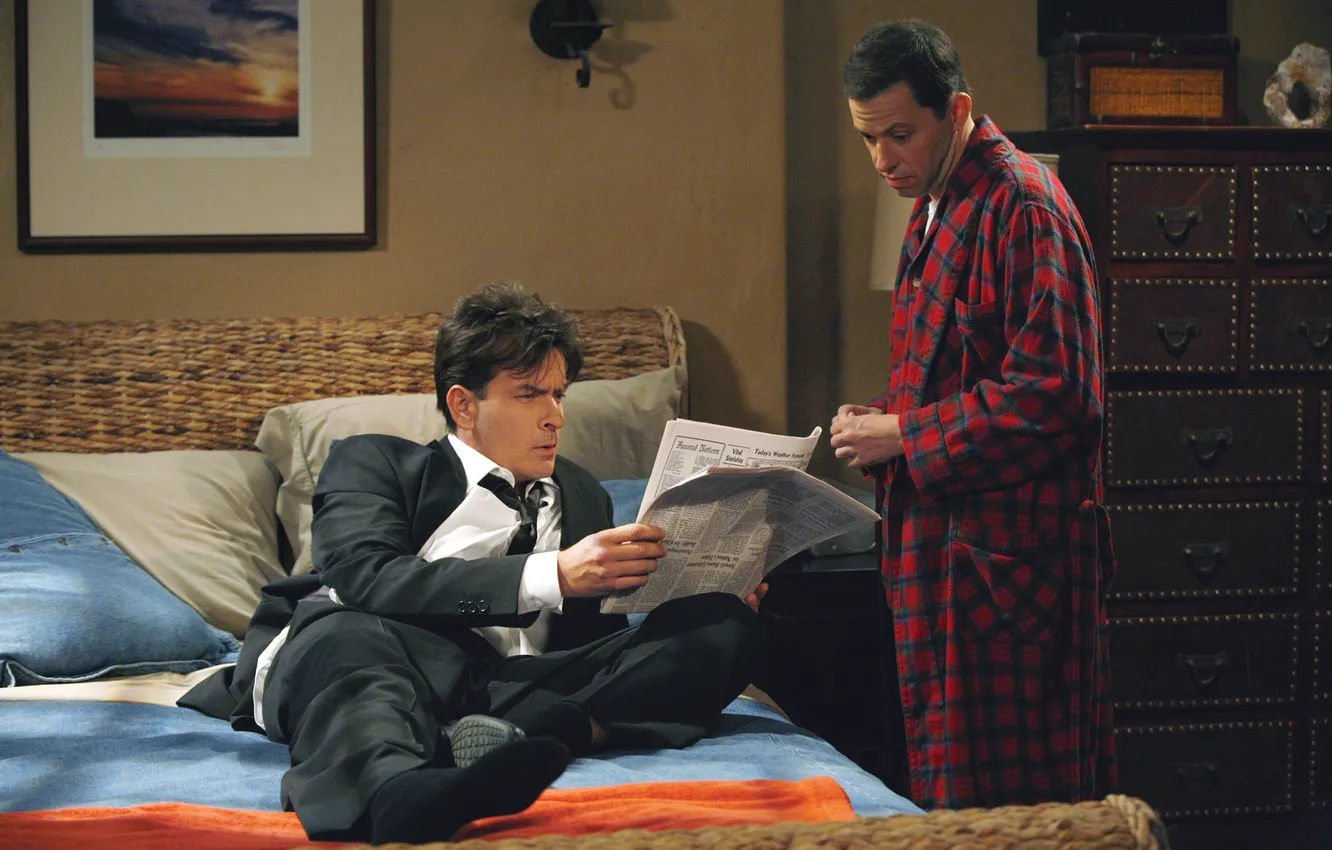 Photo wallpaper the series, actors, characters, Charlie Sheen, John Cryer, Charlie Harper, Alan Harper, Two and a …