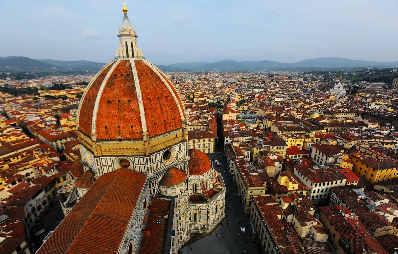 Photo wallpaper the sky, mountains, home, Italy, Florence, the dome, street, quarter