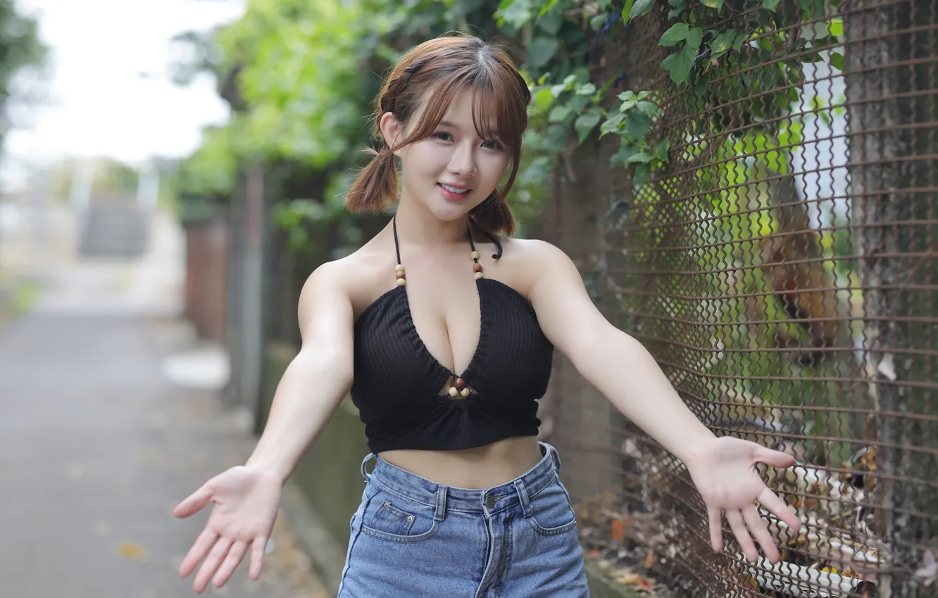 Photo wallpaper girl, pose, hands, Asian