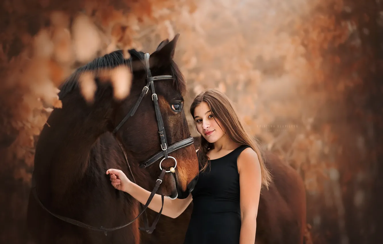 Photo wallpaper girl, mood, horse