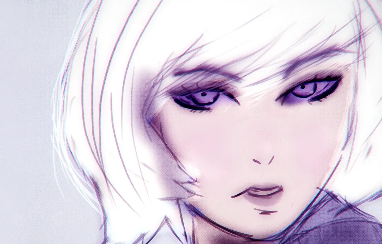 Photo wallpaper girl, eyes, anime, purple, white hair