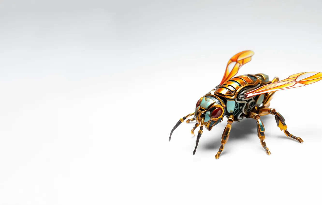 Photo wallpaper OSA, robot, beetle, technology, white background, insect, hornet, AI art
