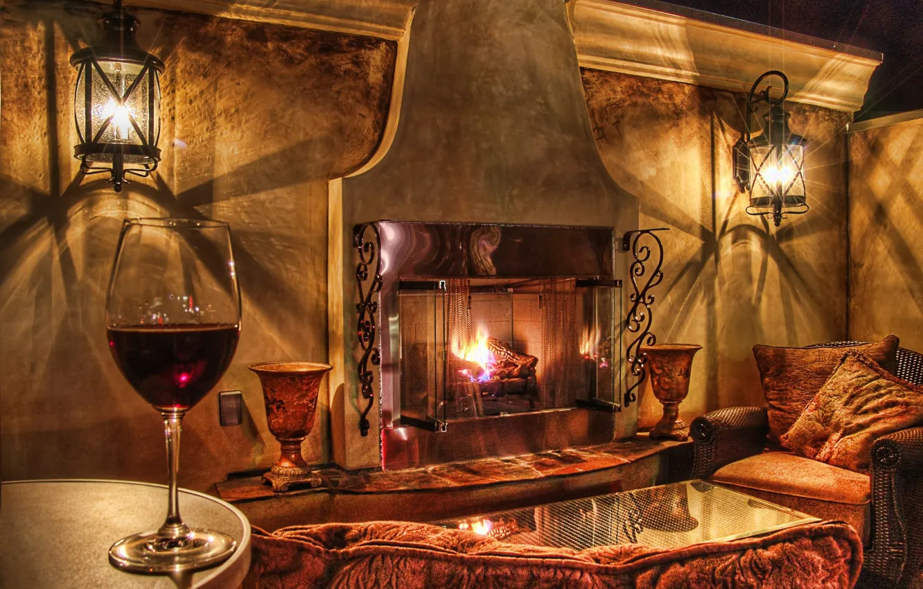 Photo wallpaper glass, room, interior, fireplace