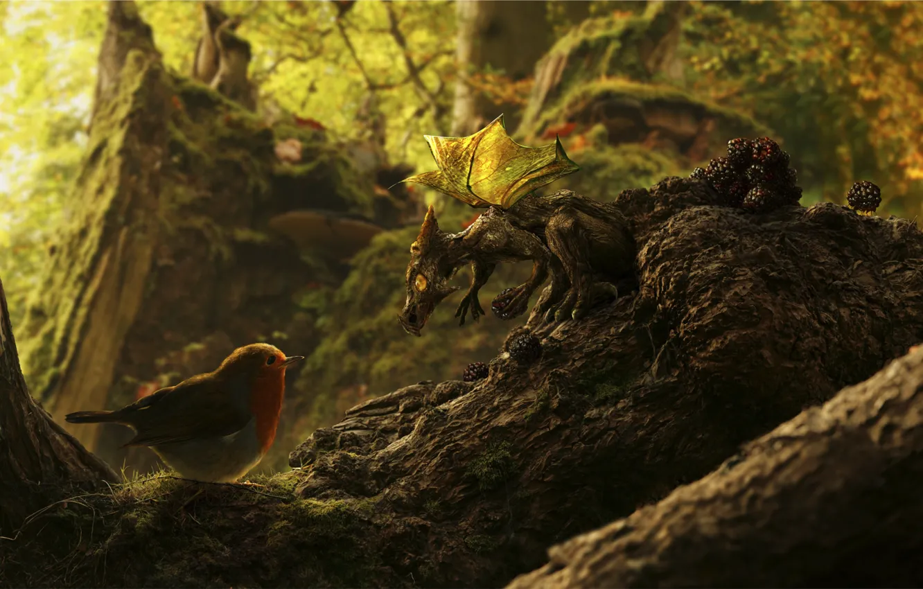 Photo wallpaper forest, berries, dragon, dragon, BlackBerry, Prica