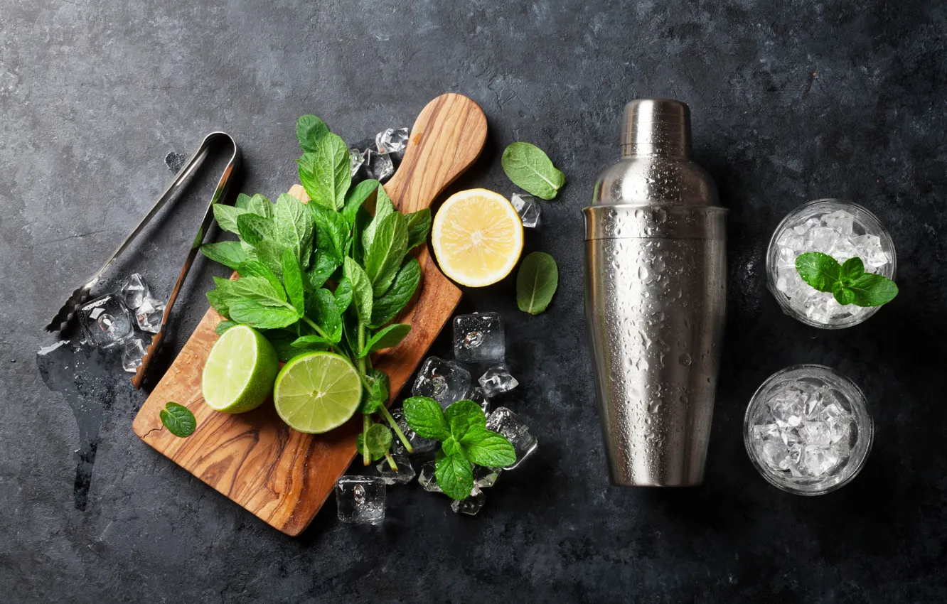 Photo wallpaper ice, lemon, citrus, mint