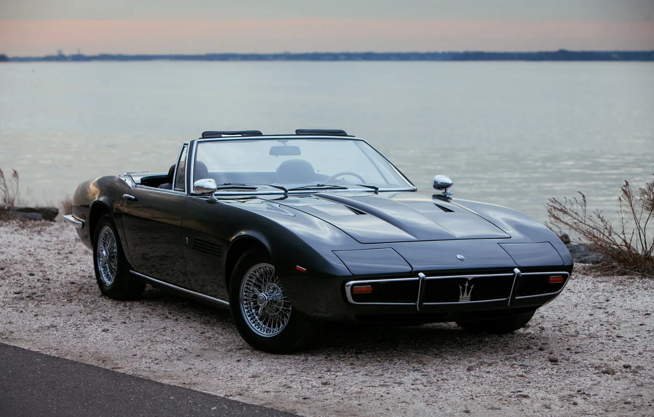 Photo wallpaper black, coast, Maserati, 1969, Roadster, spider, Ghibli Spider