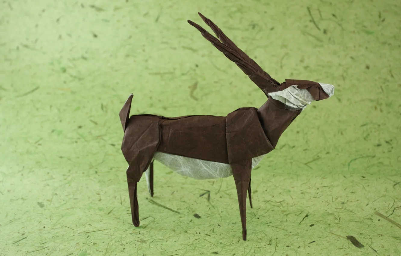 Photo wallpaper green, green, horns, horns, origami, antelope, origami, brown antelope